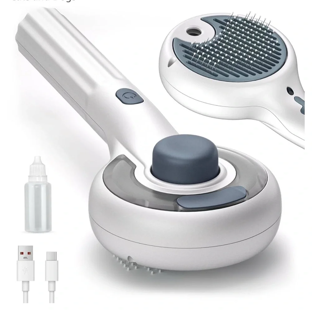 Steam Brush 3-in-1 Grooming Tool with Water Spray, Self-Cleaning Cats and Dogs